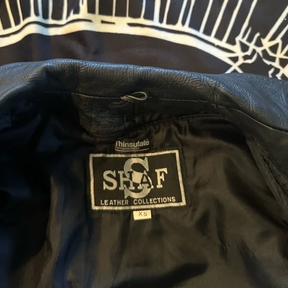 Black Fringe Leather Jacket vintage biker motorcycle jacket - Picture 8 of 10